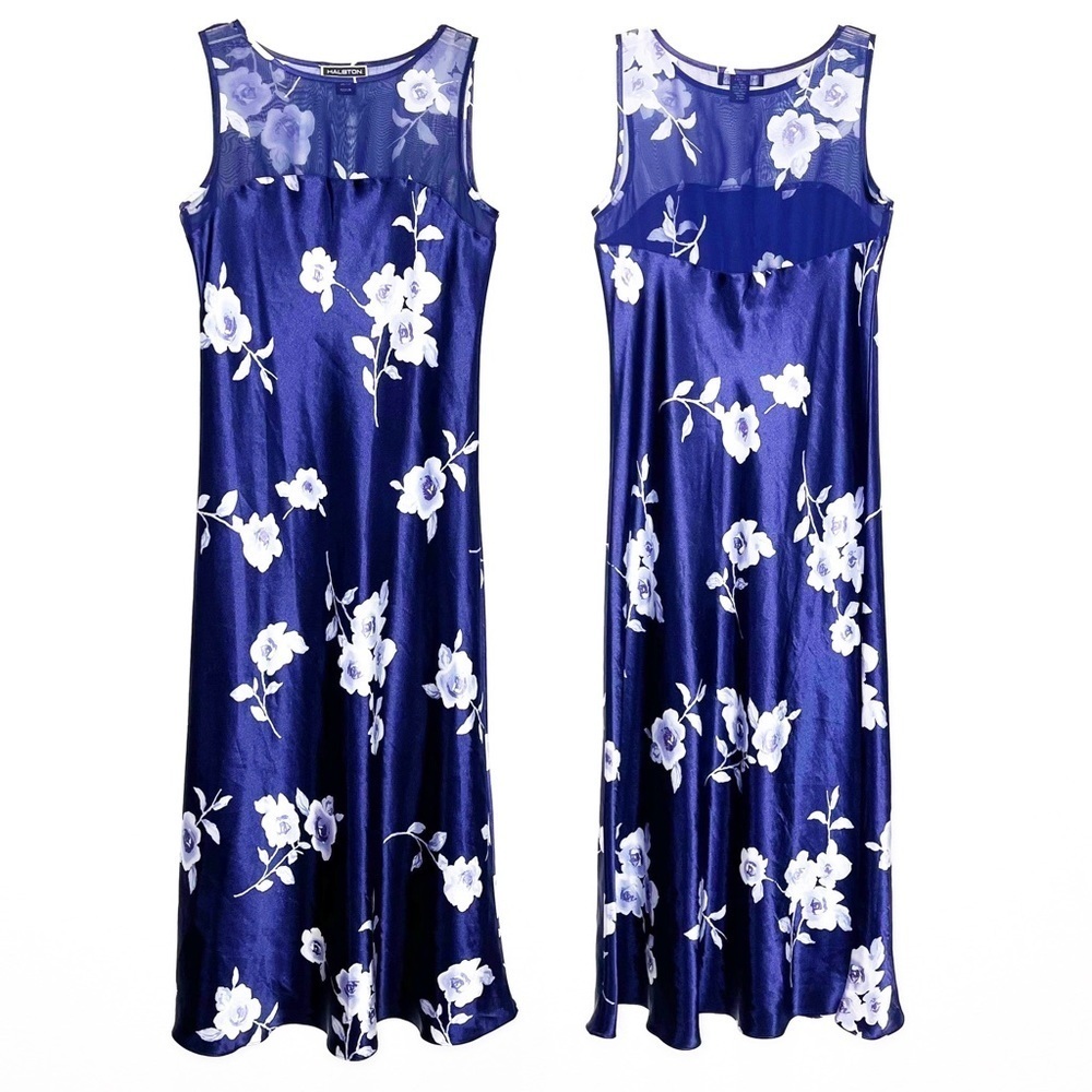 Vintage Halston Satin Peignoir Rose Maxi Sheer Feminine Dainty Dress Nightgown
